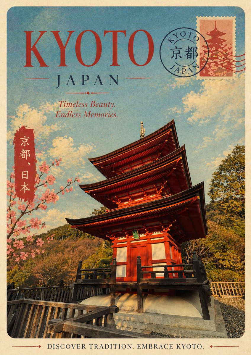 Vintage Kyoto Travel Poster - esempio di prompt GPT Image 2