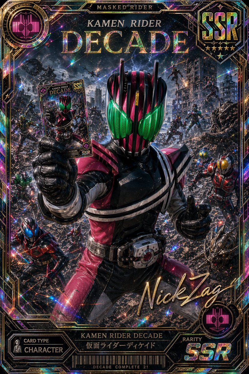 Holographic Kamen Rider Decade SSR Card - GPT Image 2 Prompt-Beispiel