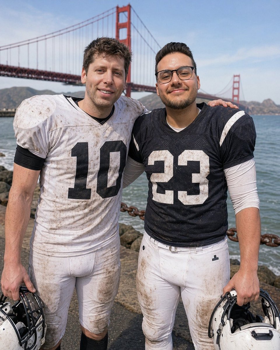 Football Teammates at Golden Gate Bridge - GPT Image 2 프롬프트 예시 이미지