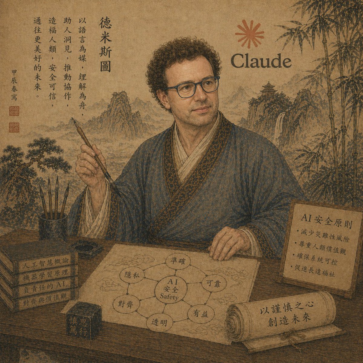 Ancient Scholar AI Safety Poster - GPT Image 2 prompt example