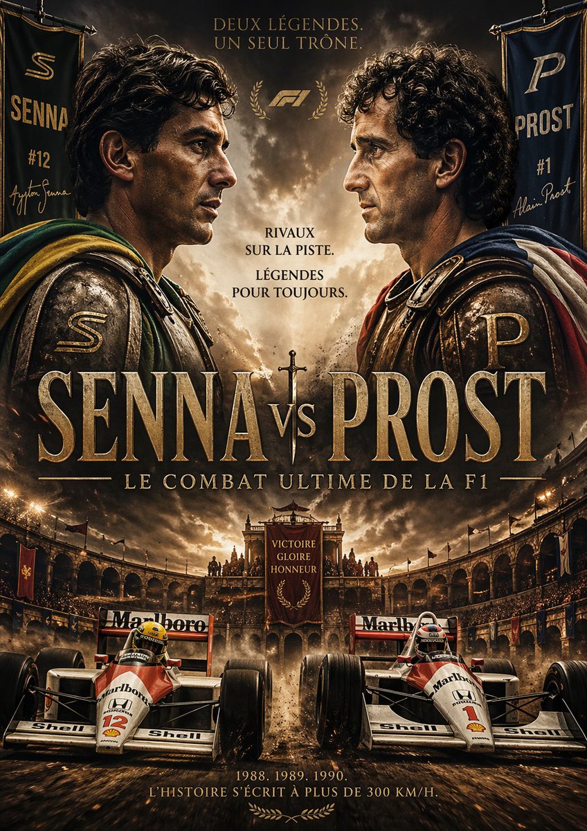 Epic Senna vs Prost Gladiator Poster - GPT Image 2 prompt example