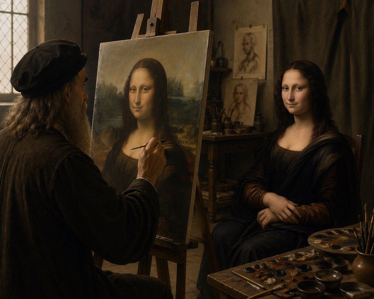 Leonardo Painting the Mona Lisa - GPT Image 2 prompt example
