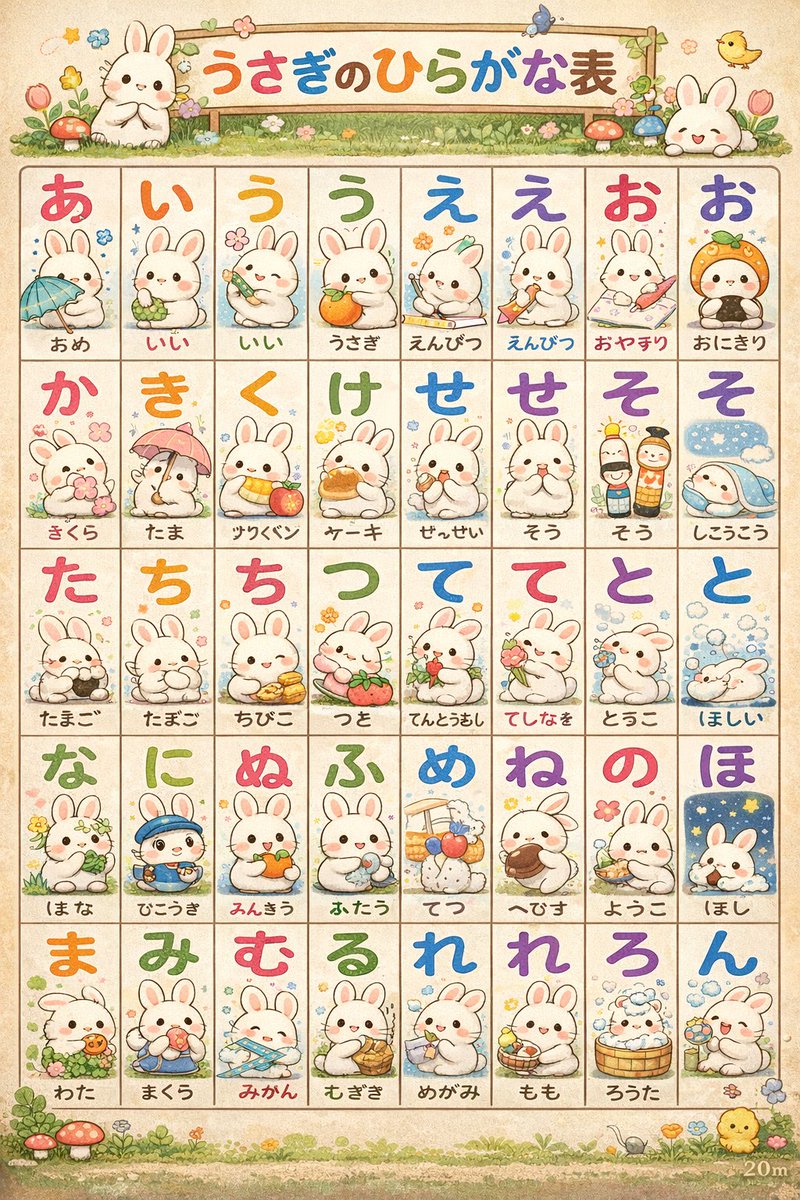 Cute Bunny Hiragana Poster - esempio di prompt GPT Image 2