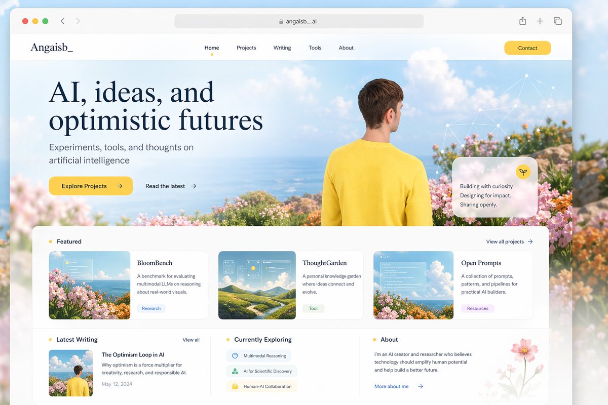 Optimistic AI Portfolio Landing Page - GPT Image 2 프롬프트 예시 이미지