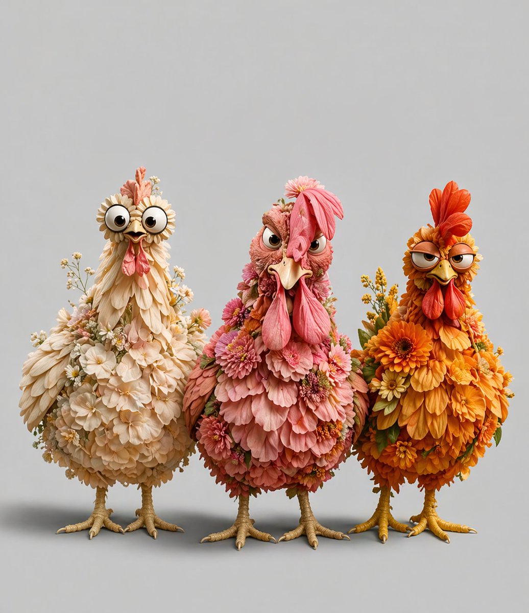 Three Floral Chickens Portrait - GPT Image 2 Prompt-Beispiel