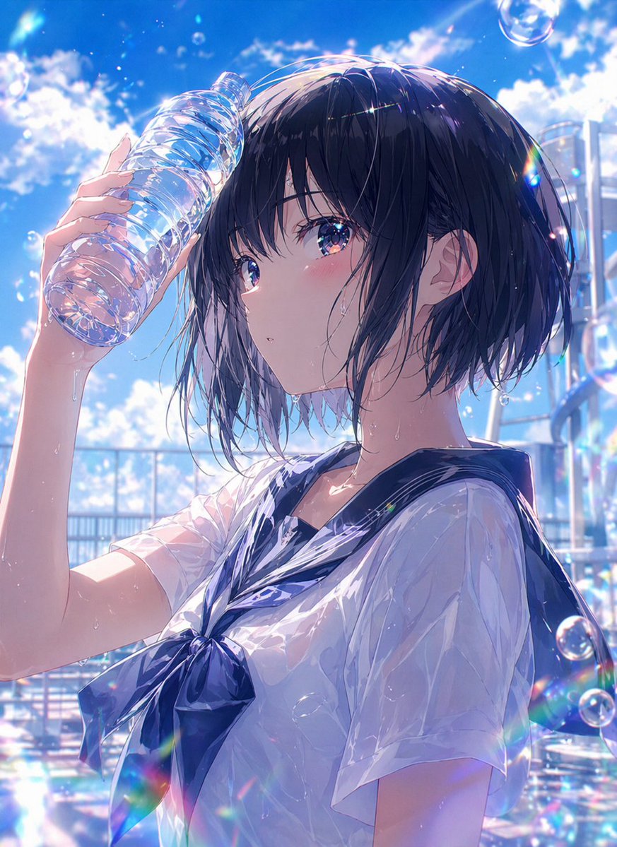 Wet Summer Anime Schoolgirl Portrait - GPT Image 2 prompt example