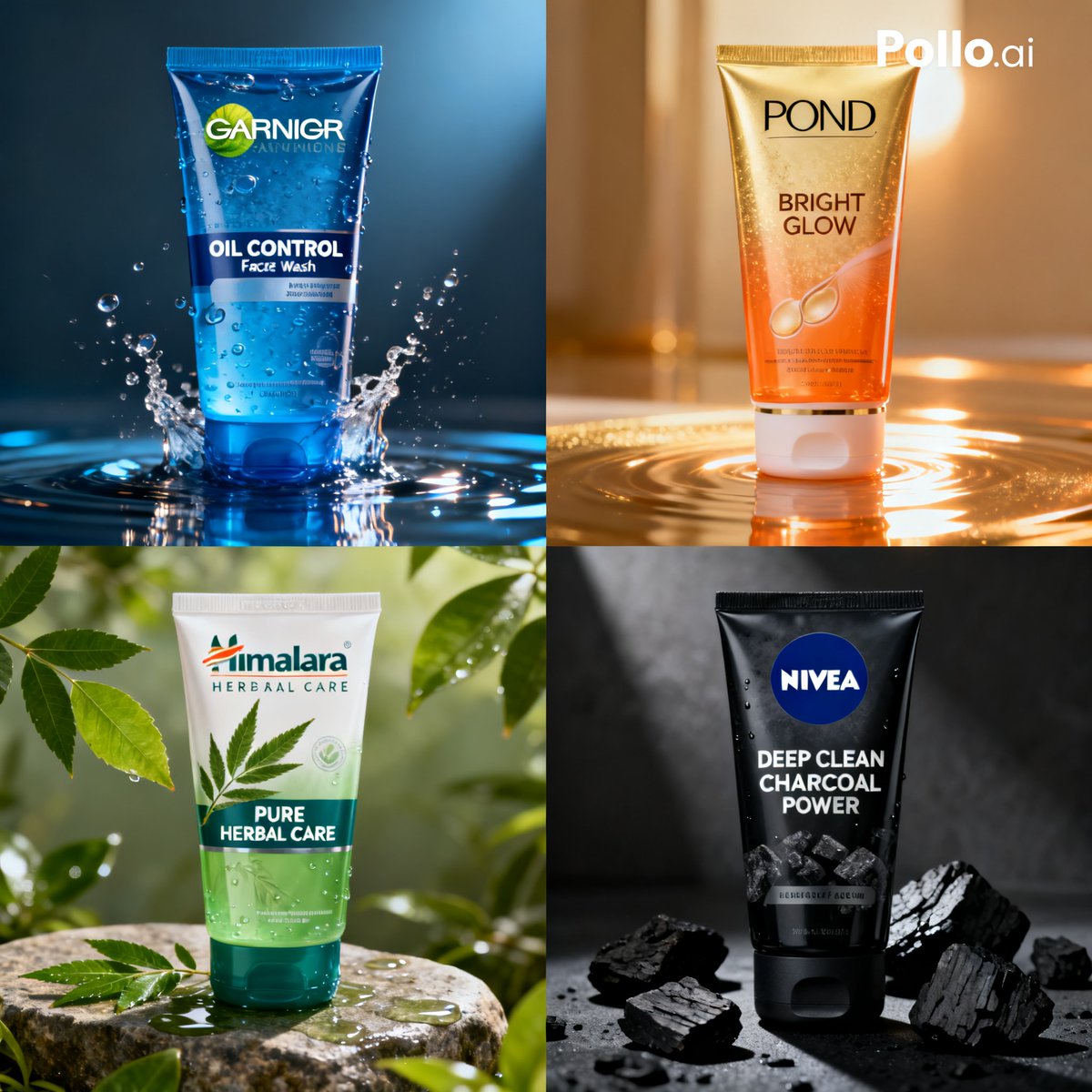 4-Panel Face Wash Ad Grid - GPT Image 2 prompt example