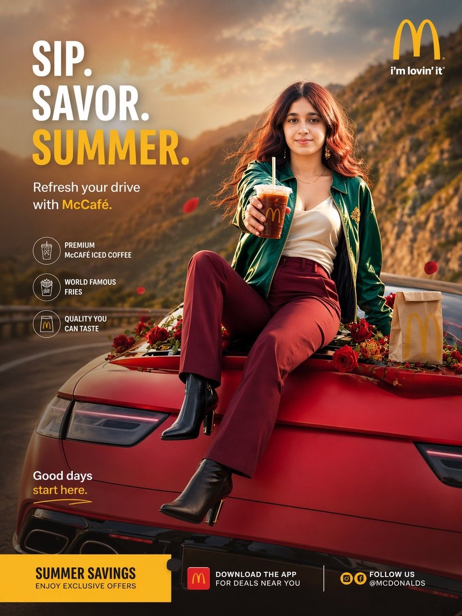 Summer McCafé Mountain Road Ad - GPT Image 2 prompt example