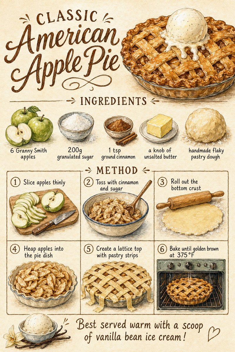 Vintage Apple Pie Recipe Poster - GPT Image 2 prompt example