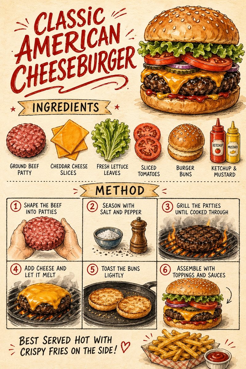 Vintage Cheeseburger Recipe Poster - GPT Image 2 prompt example