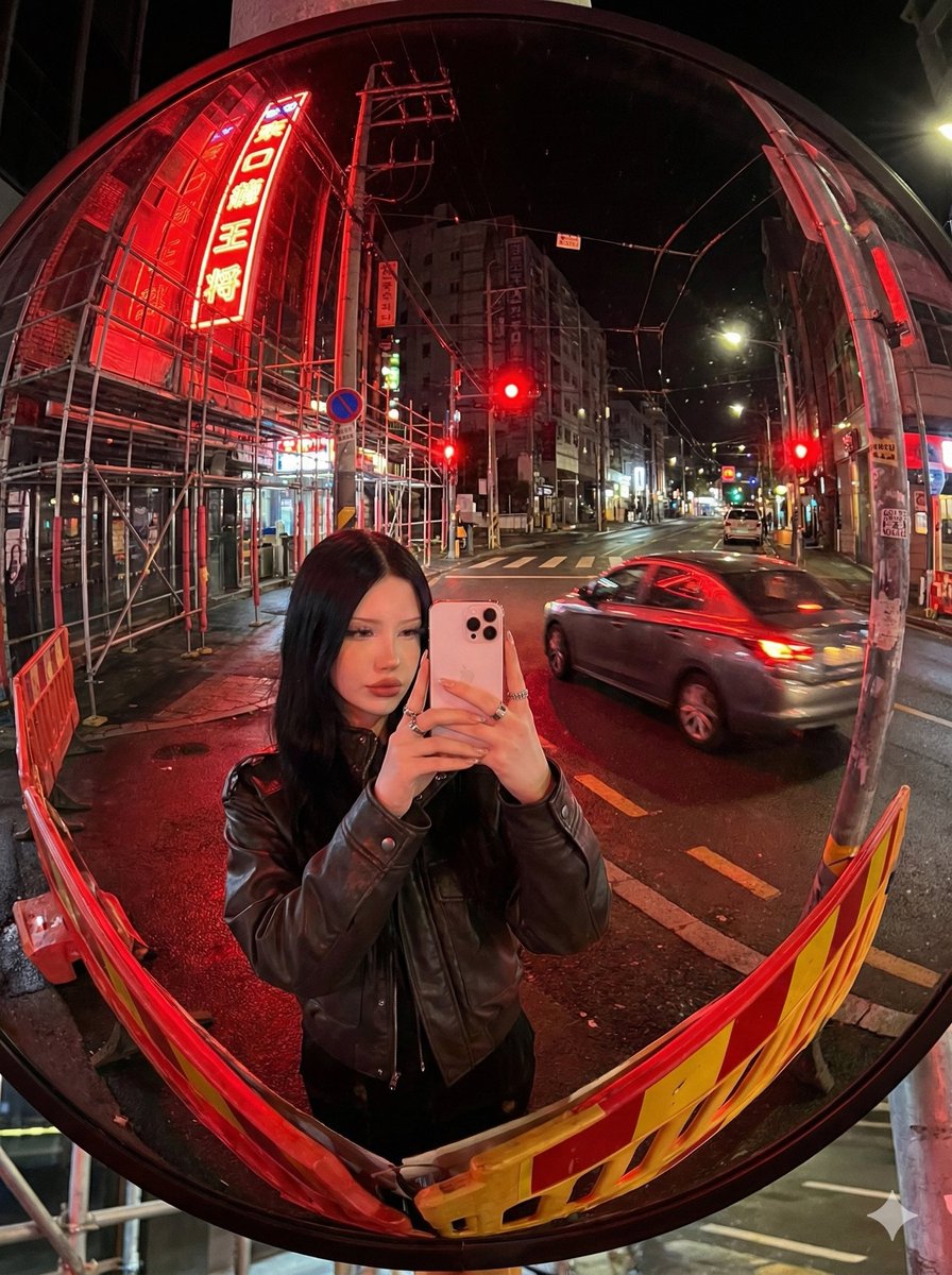 Convex Mirror Neon Street Selfie - esempio di prompt GPT Image 2