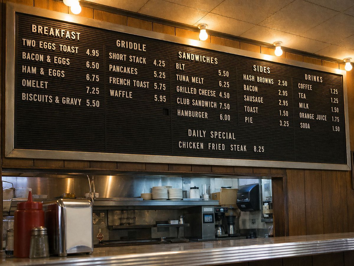 Vintage Diner Menu Board Scene - GPT Image 2 prompt example
