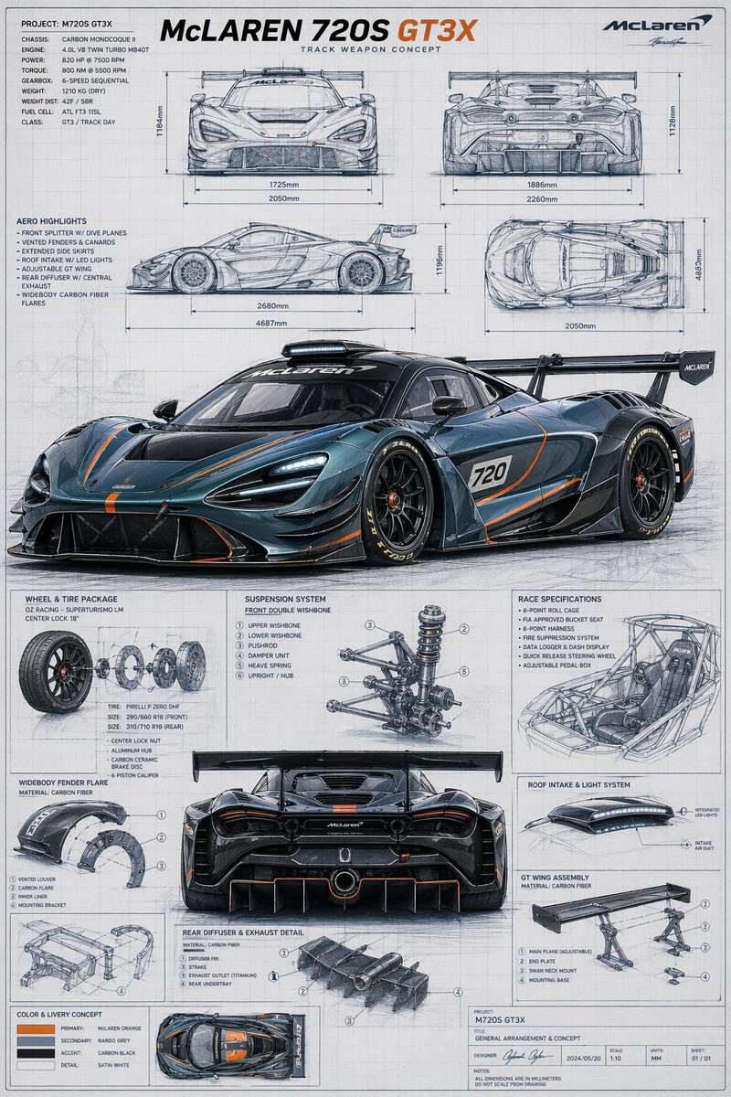 McLaren GT3X Technical Blueprint Poster - GPT Image 2 prompt example