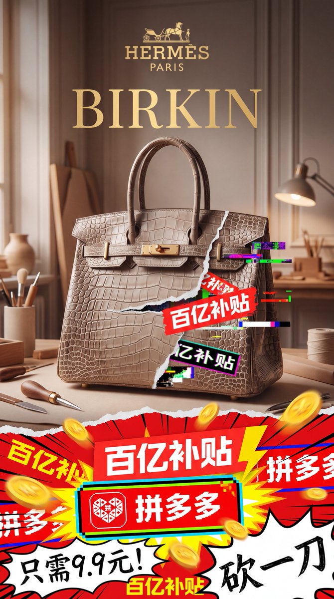 Luxury Bag Meets Discount Chaos Poster - GPT Image 2 prompt example