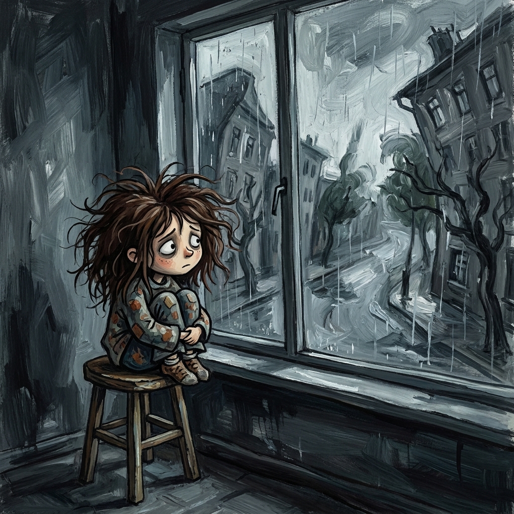 Sad Child by Rainy Window - GPT Image 2 prompt example