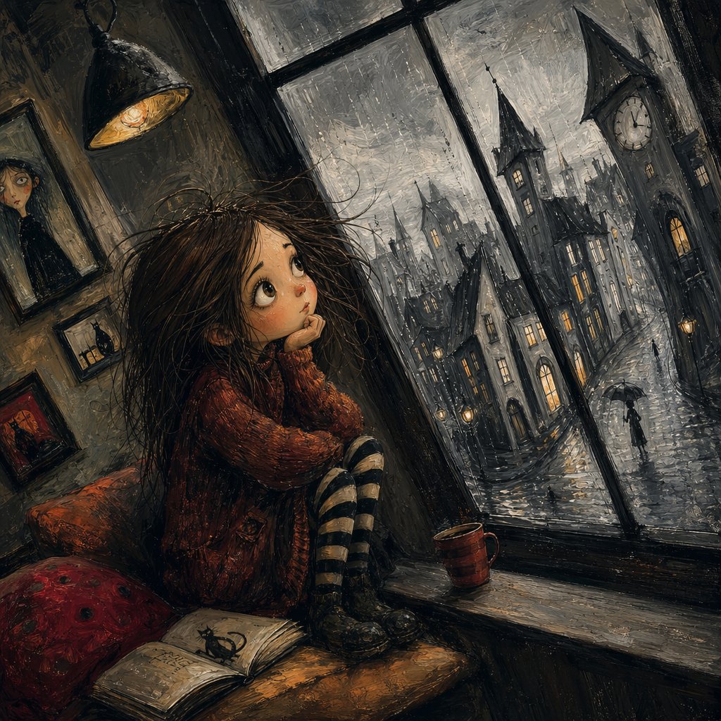Gothic Girl at Rainy Window - GPT Image 2 prompt example