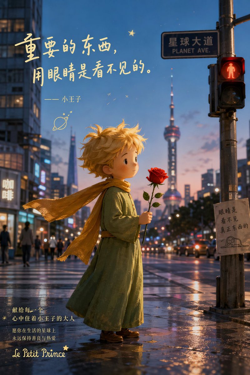 Little Prince Shanghai Rain Poster - GPT Image 2 prompt example