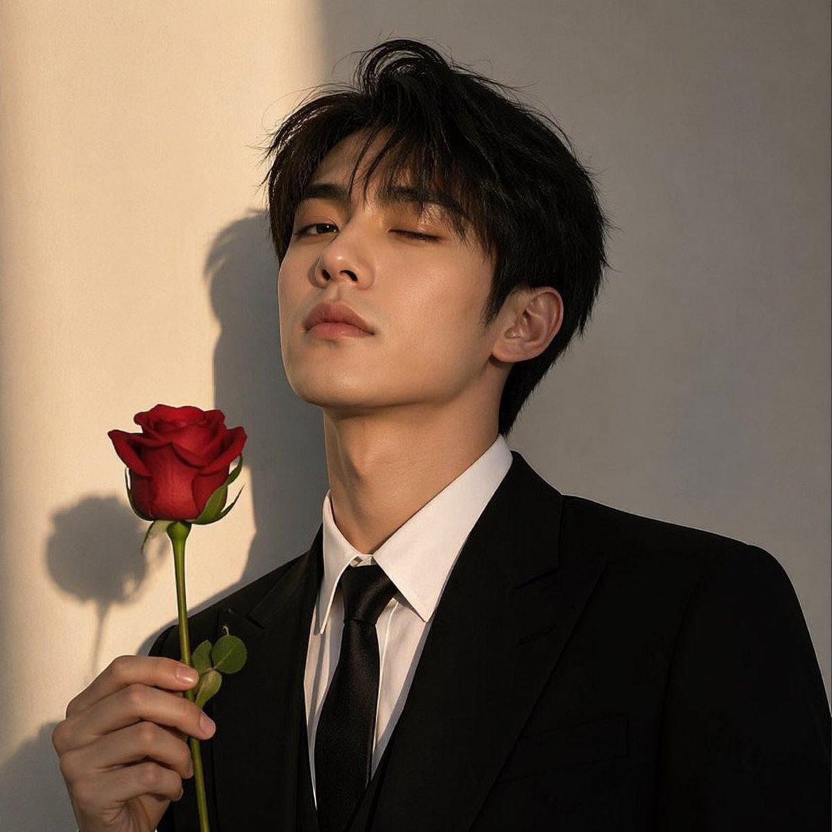 Sunlit Suit Portrait With Red Rose - GPT Image 2 Prompt-Beispiel