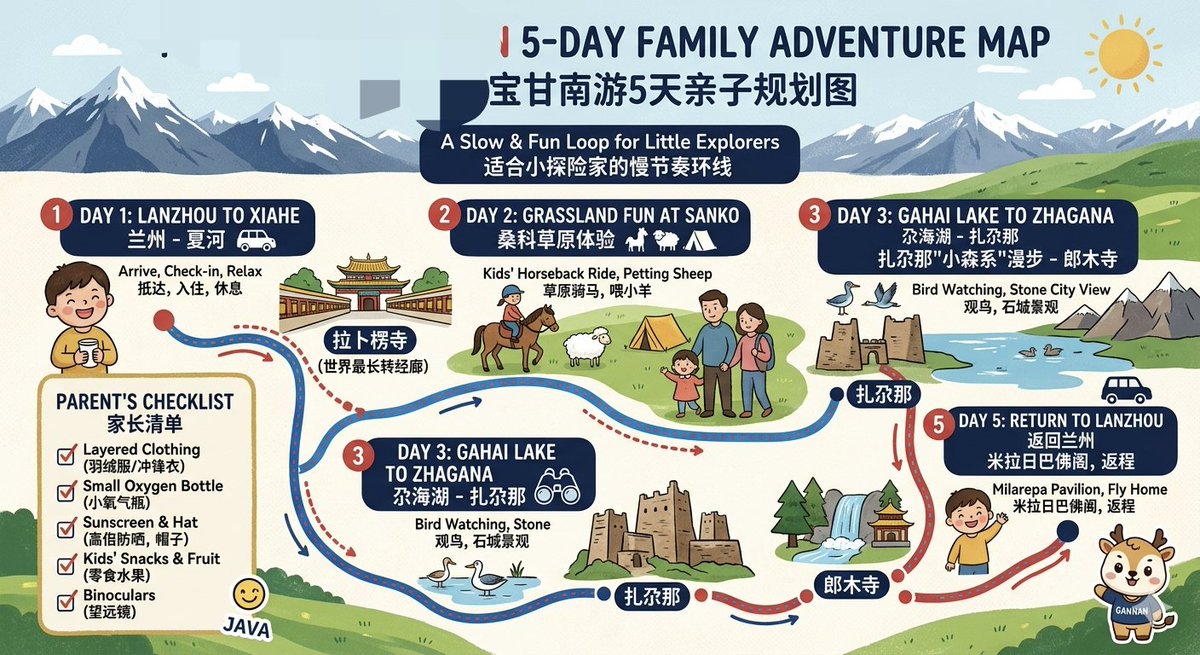 Bilingual 5-Day Family Travel Map - esempio di prompt GPT Image 2