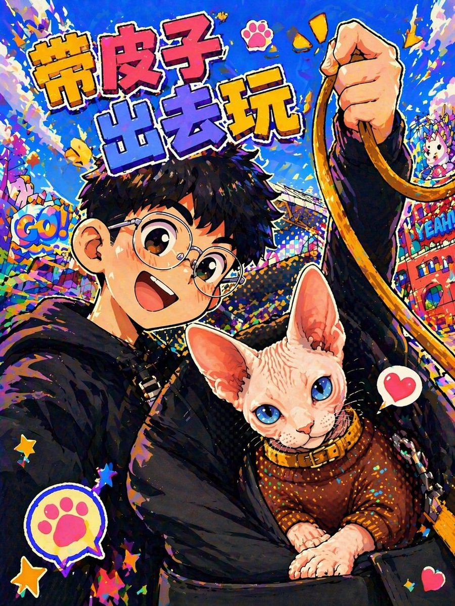 Anime Pop Sphynx Cat Outing Poster - GPT Image 2 prompt example