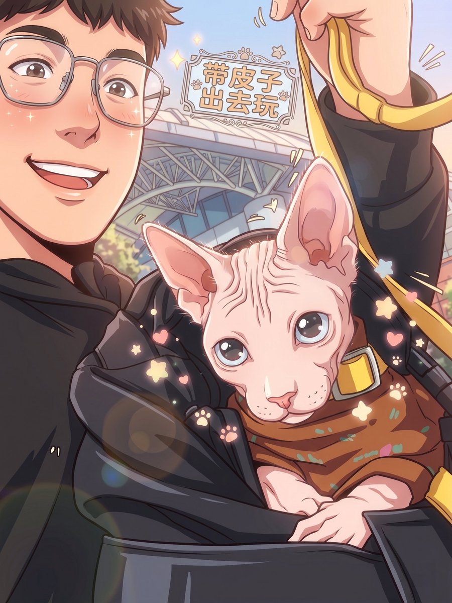 Anime Selfie With Sphynx Cat - GPT Image 2 prompt example