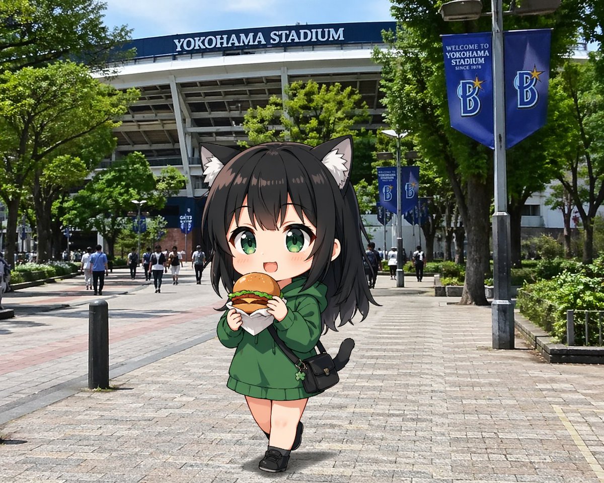 Chibi Catgirl at Yokohama Stadium - esempio di prompt GPT Image 2