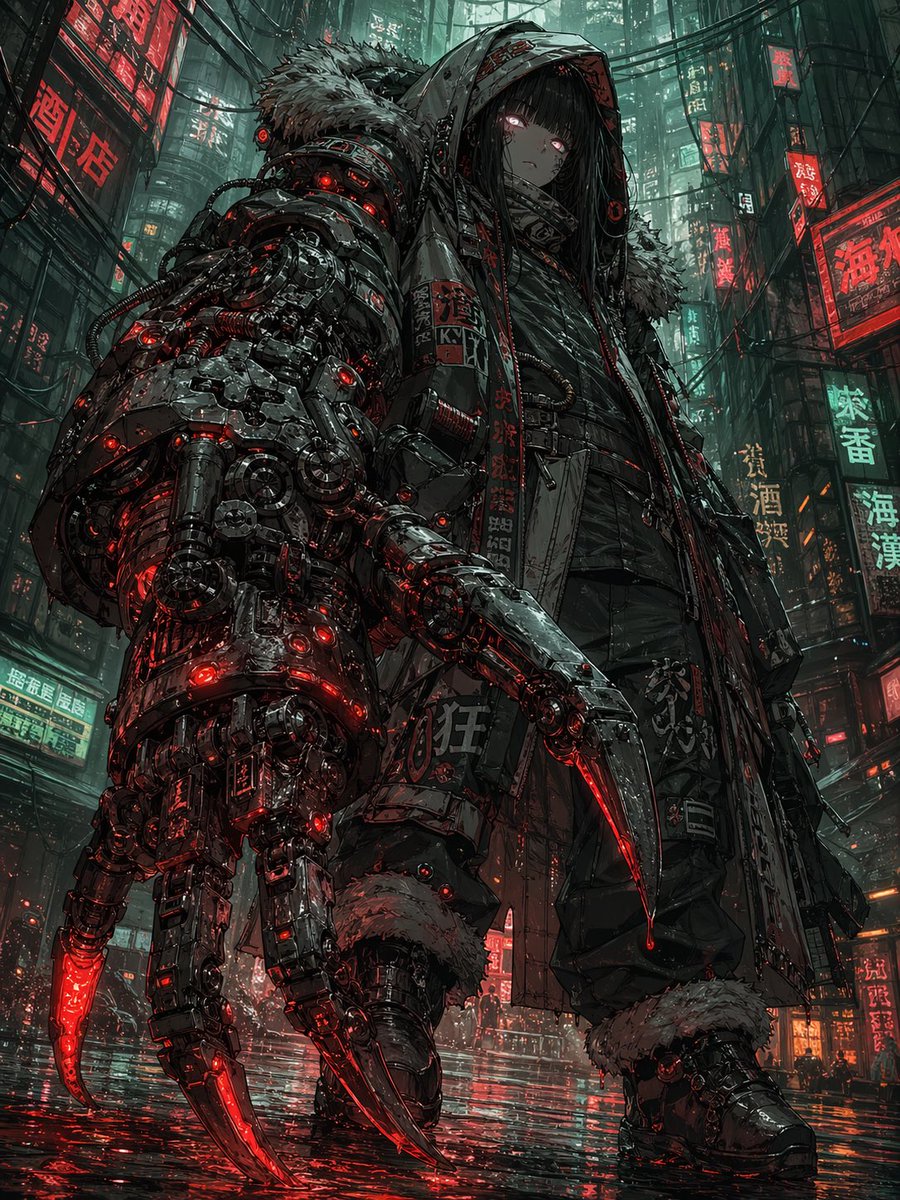 Cyberpunk Girl with Giant Claw Arm - GPT Image 2 prompt example