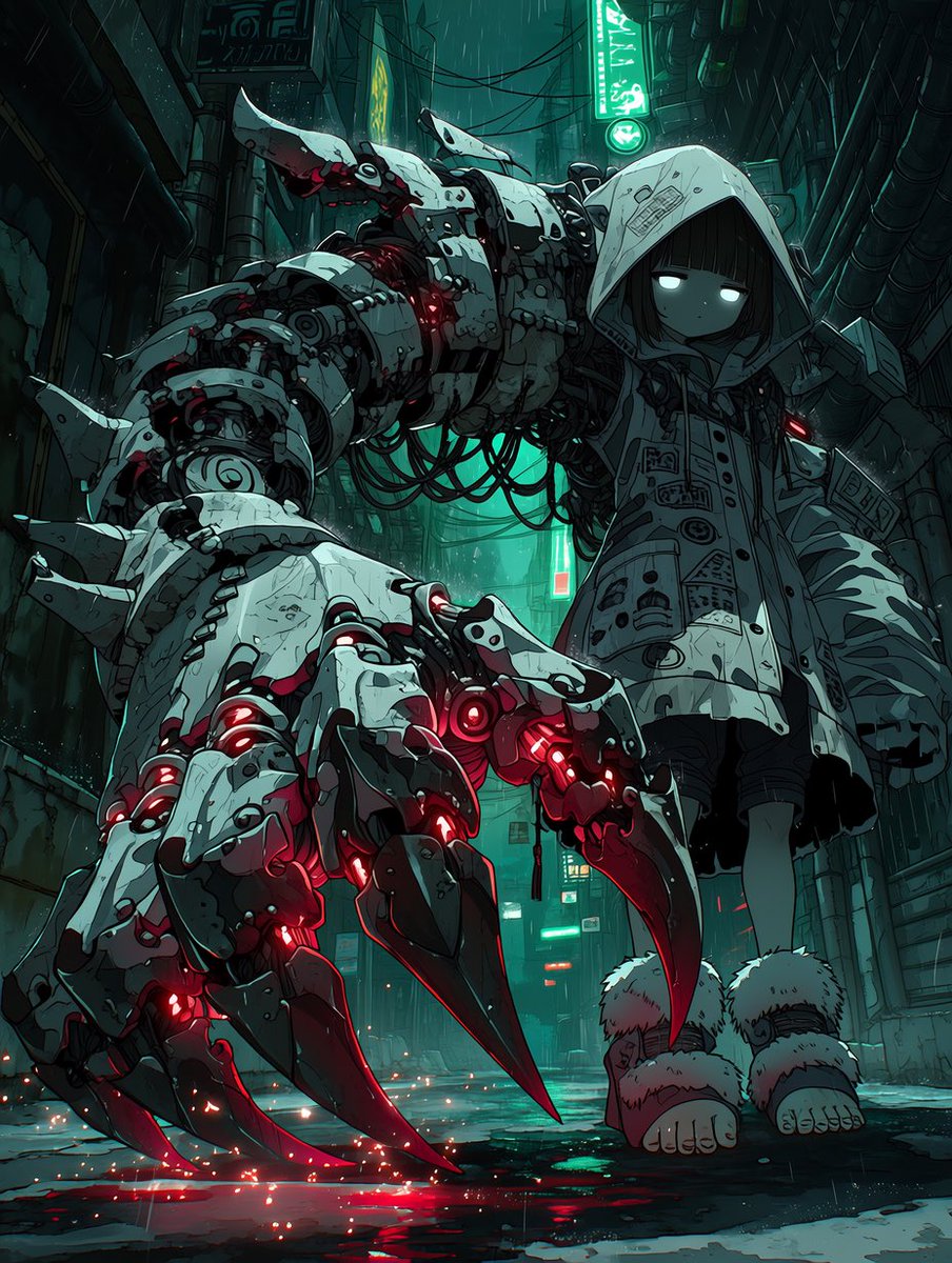 Cyberpunk Girl with Giant Mech Claw - GPT Image 2 prompt example