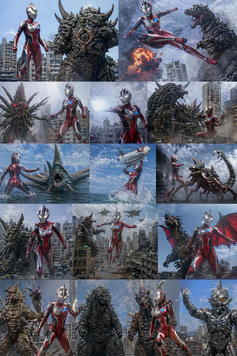 Ultra Woman Kaiju Battle Variations - GPT Image 2 prompt example