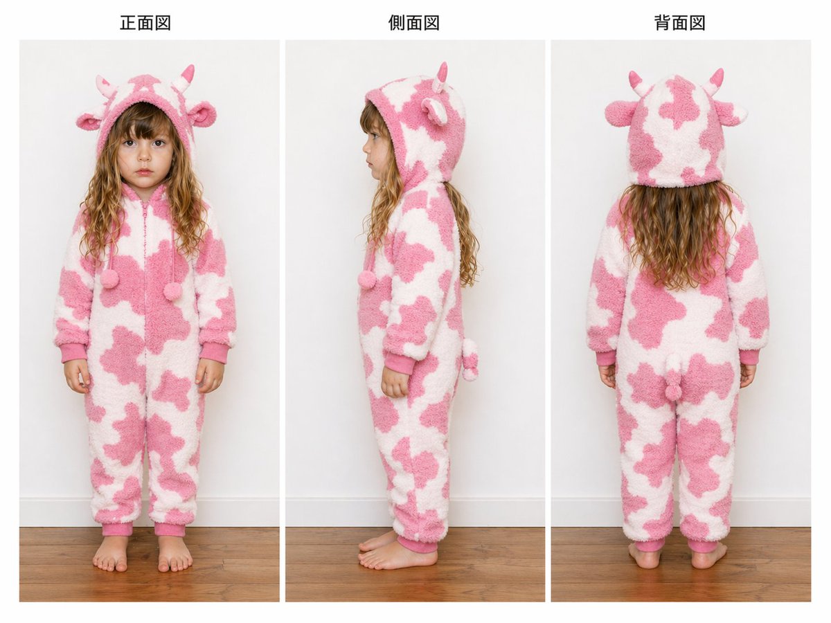 Child Cow Onesie Three-View Sheet - GPT Image 2 prompt example