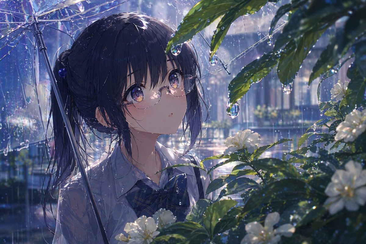 Anime Girl Under Umbrella in Rain - GPT Image 2 prompt example