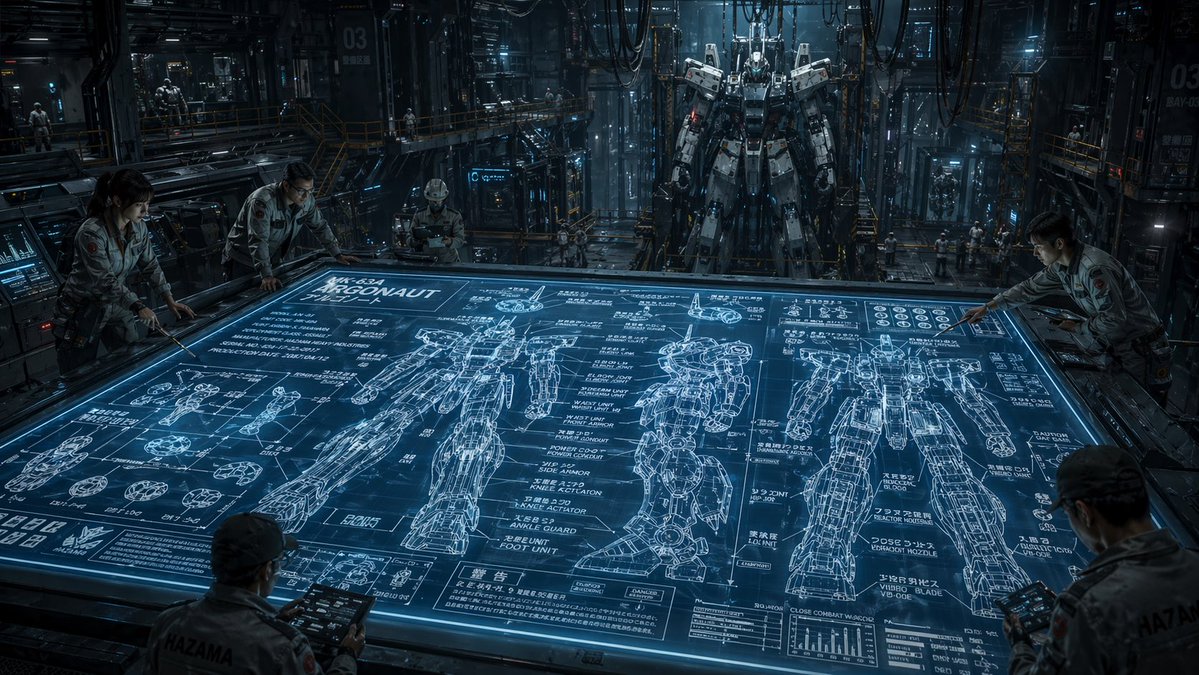 Sci-Fi Mech Blueprint Hangar - GPT Image 2 prompt example
