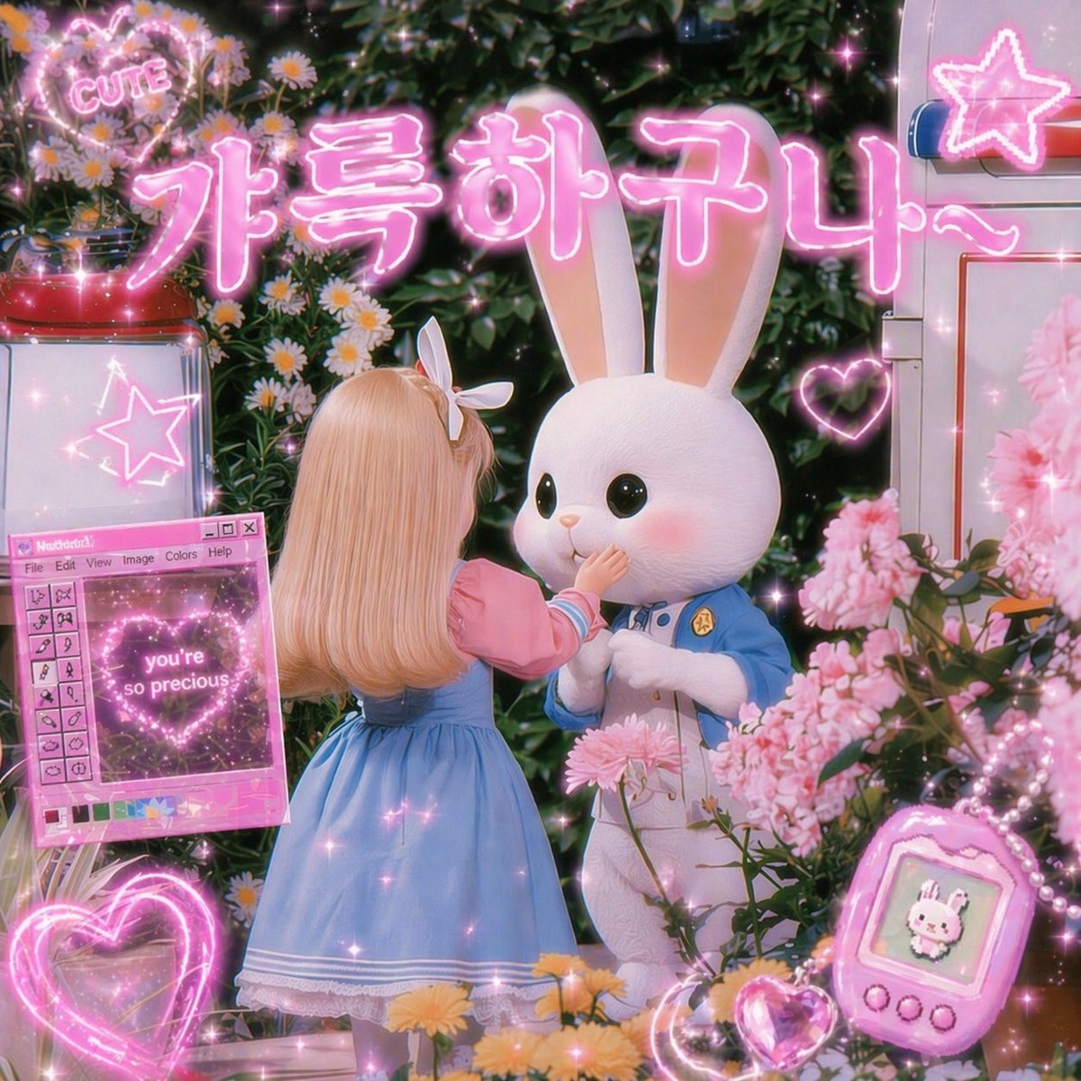 Kawaii Bunny Garden Neon Scene - GPT Image 2 prompt example