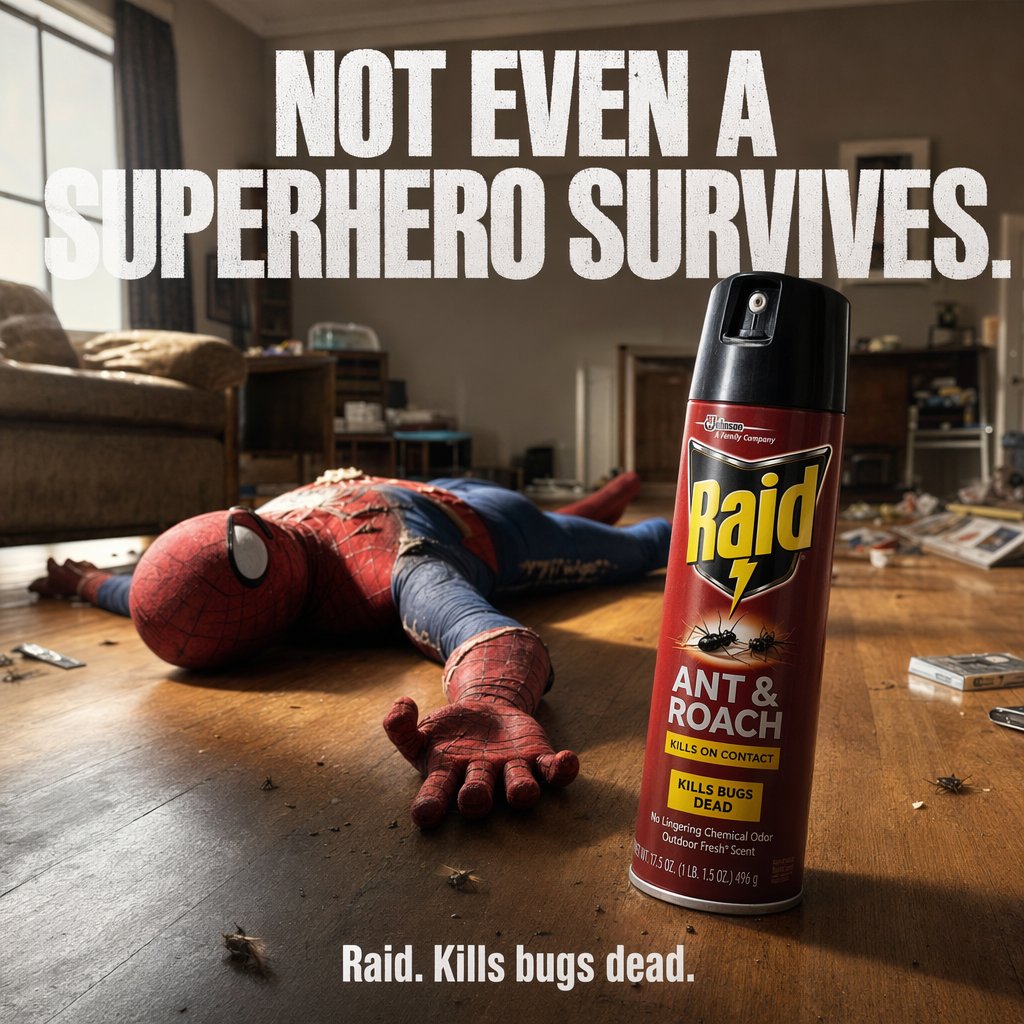 Darkly Comic Bug Spray Ad - GPT Image 2 prompt example