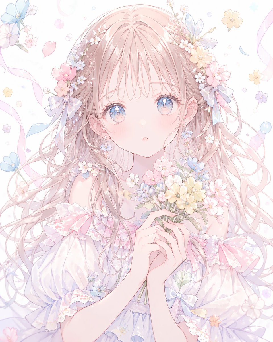 Pastel Faceless Floral Anime Portrait - GPT Image 2 prompt example
