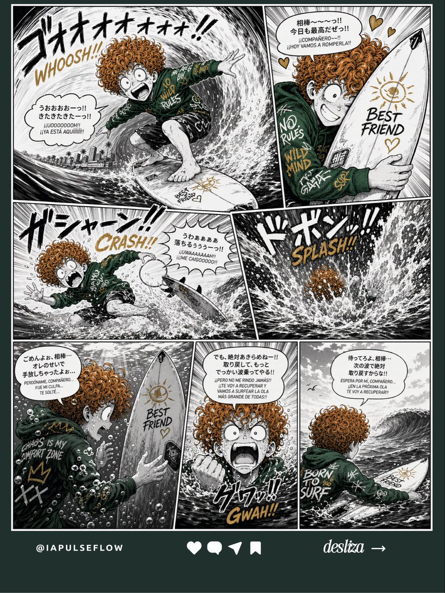 Manga Surf Wipeout Comic Poster - GPT Image 2 prompt example