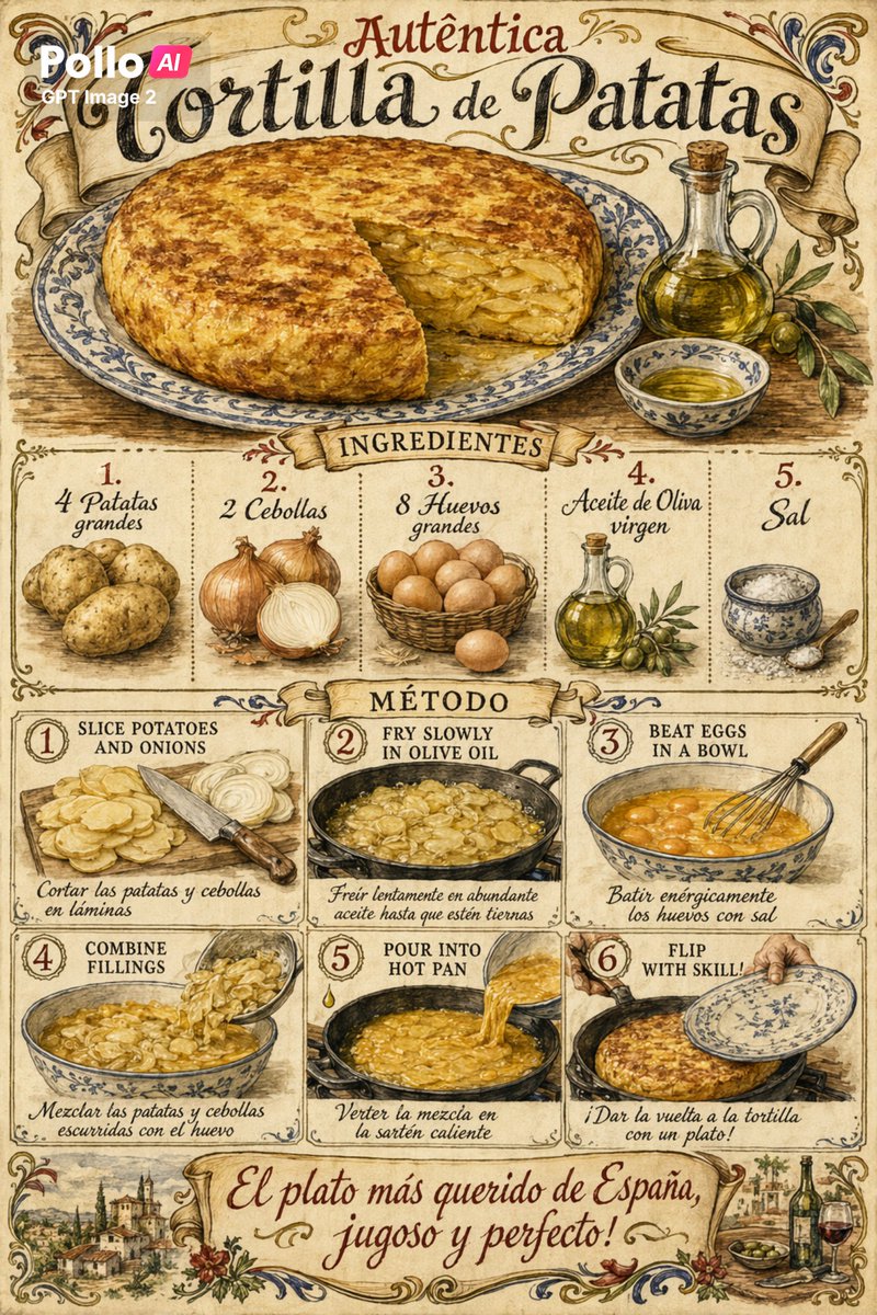 Vintage Spanish Tortilla Recipe Poster - GPT Image 2 prompt example