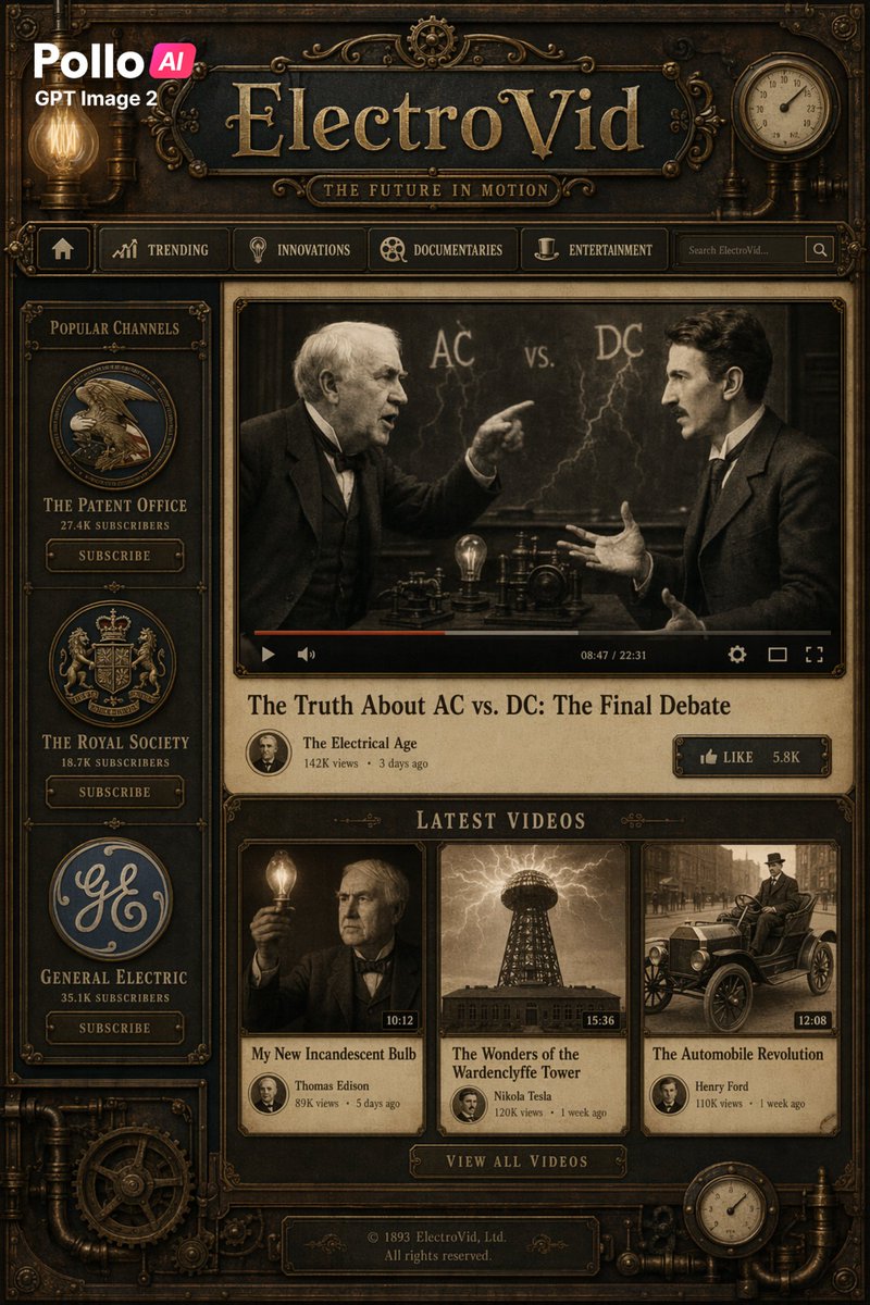Steampunk ElectroVid Homepage - GPT Image 2 prompt example