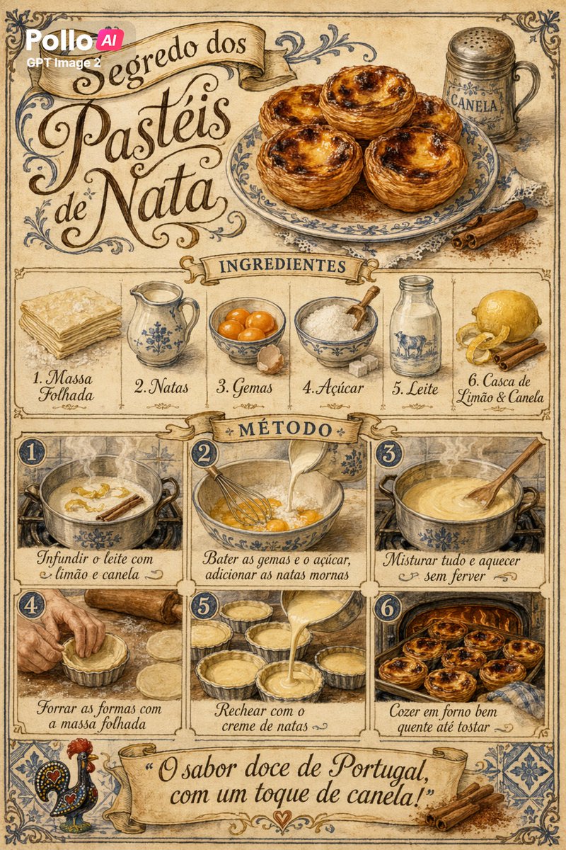 Vintage Pastel de Nata Recipe Poster - GPT Image 2 prompt example