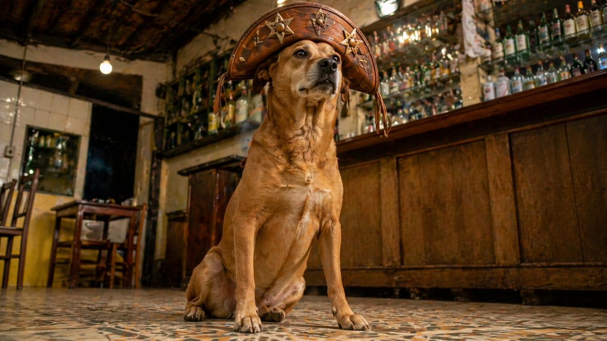 Dog in Leather Cangaceiro Hat at a Bar - GPT Image 2 prompt example