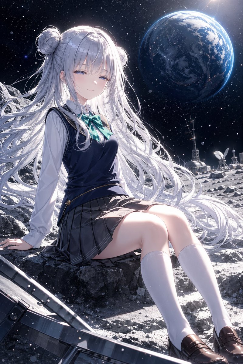 Anime Schoolgirl on the Moon - GPT Image 2 prompt example