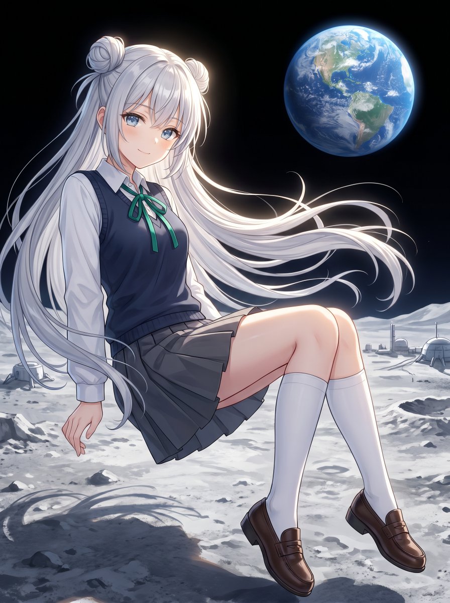 Anime Schoolgirl Floating on the Moon - GPT Image 2 prompt example