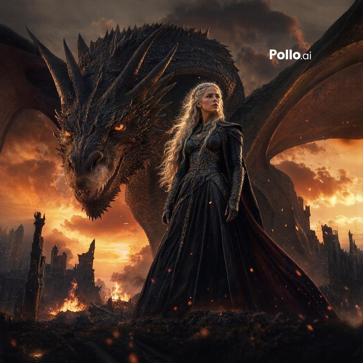 Dragon Queen at Burning Sunset - GPT Image 2 prompt example