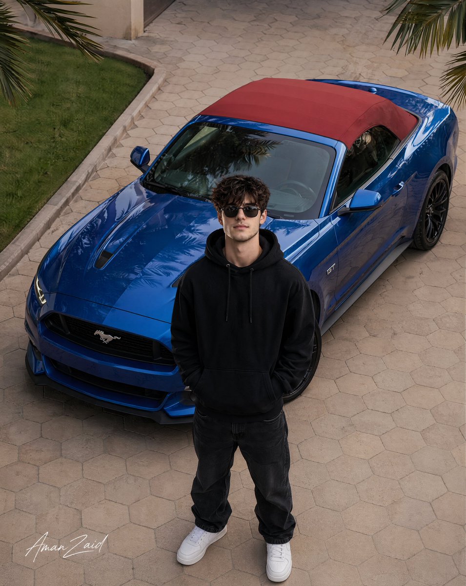 Cinematic portrait of a man with a Ford Mustang - GPT Image 2 Prompt-Beispiel