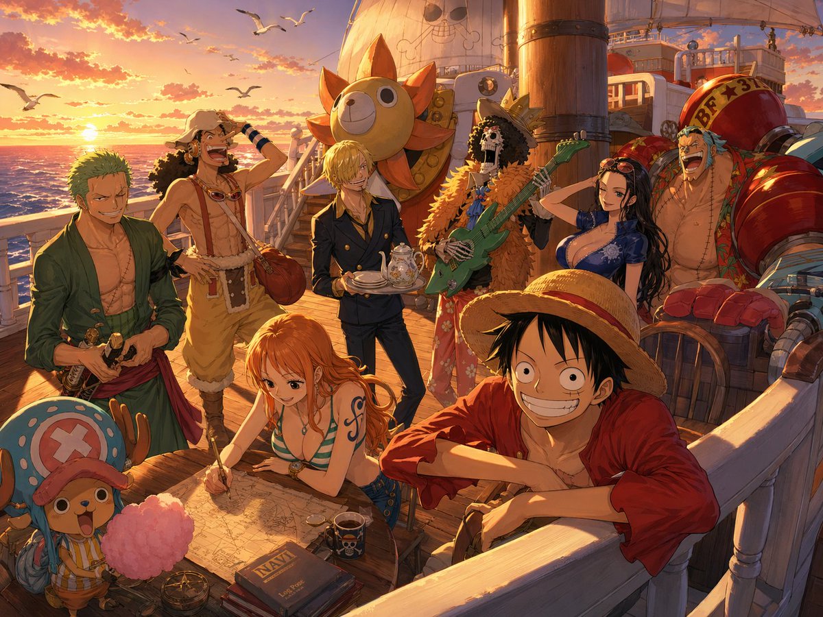 One Piece Straw Hat Crew at Sunset - esempio di prompt GPT Image 2