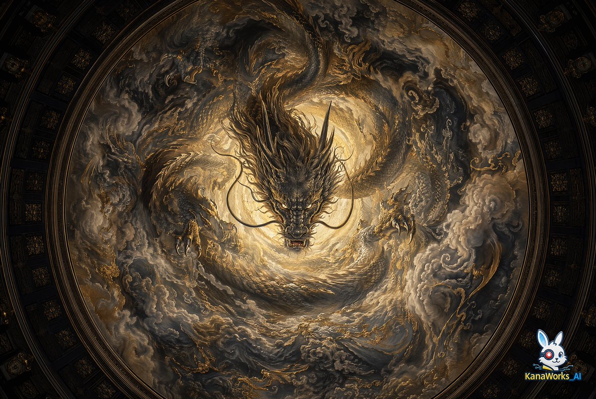 Museum-grade Crying Dragon Dome Mural - GPT Image 2 prompt example