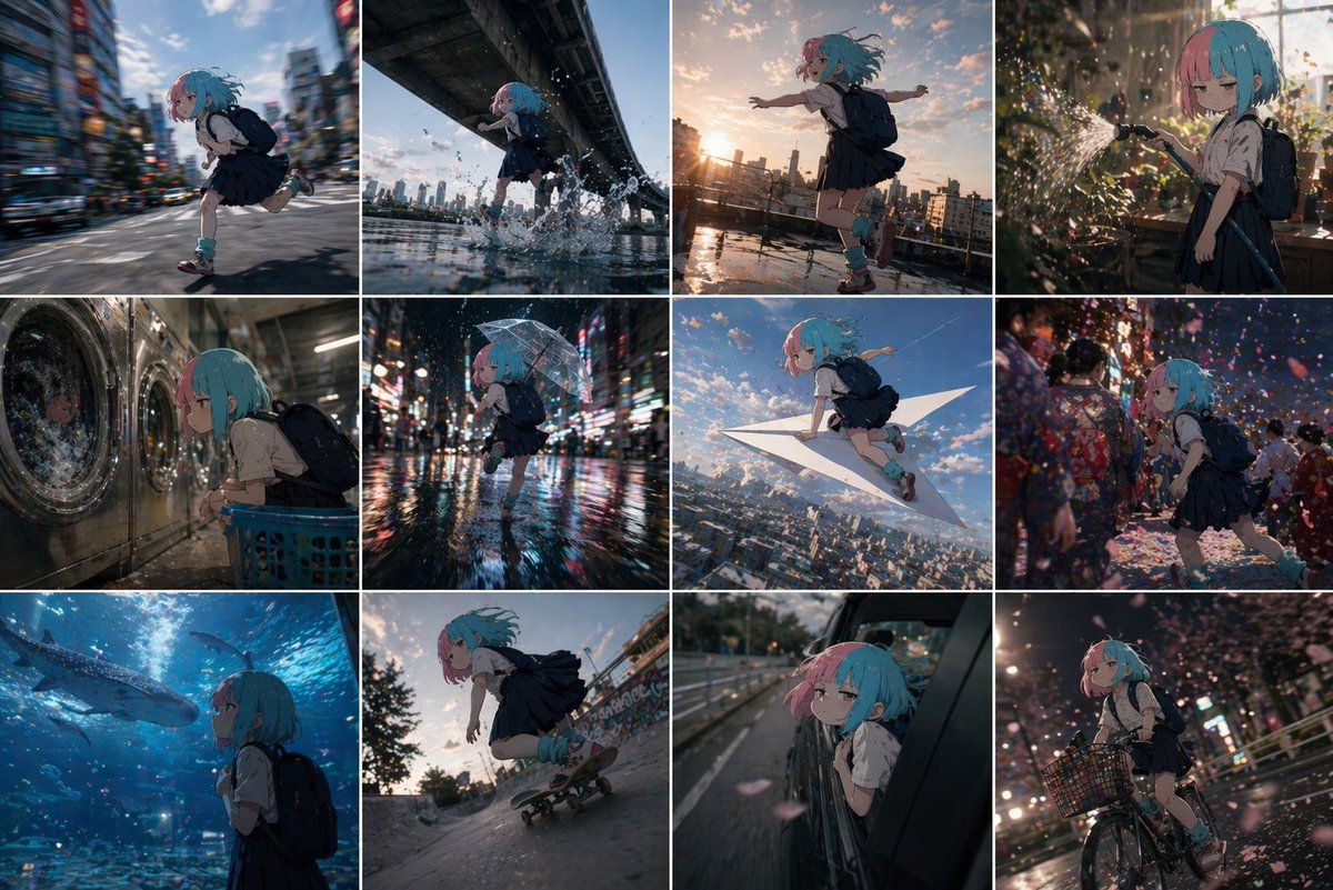 Anime Character in Real World Grid - GPT Image 2 prompt example