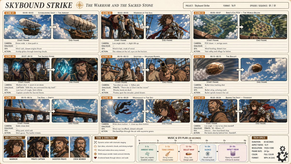 Professional Anime Cinematic Storyboard - GPT Image 2 prompt example