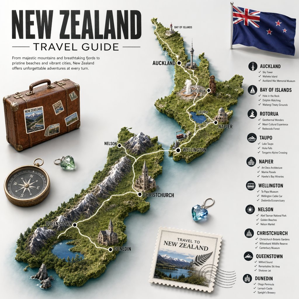 New Zealand Travel Guide Poster - GPT Image 2 Prompt-Beispiel