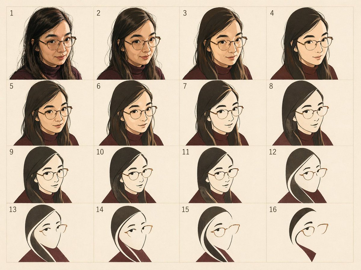 16-Panel Portrait Abstraction Study - GPT Image 2 Prompt-Beispiel